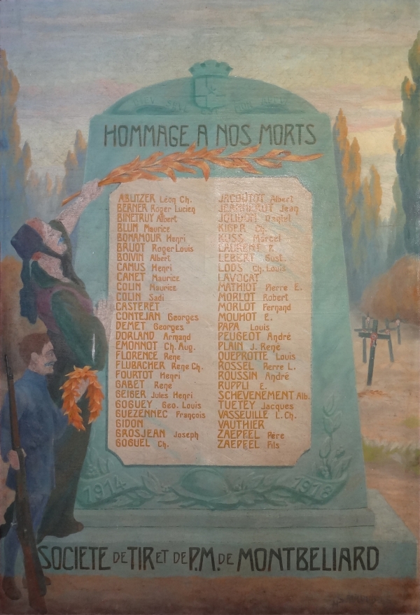 Hommage aux morts d ela grande guerre 14-18 des membres de la socit de tir de Montbliard